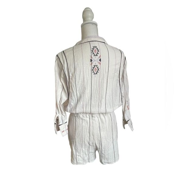 Free People Baja Boho Aztec Embroidered Crean V Neck Romper Size S/P - Picture 5 of 13